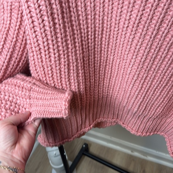 H&M Mock Neck Chunky Knit Pink Cozy Warm Winter Wool Blend Boxy Sweater Size XL - Picture 3 of 6